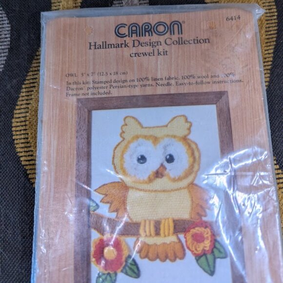 New In Bag Vintage Caron Hallmark Owl Crewel Craft Kit 1978 - Picture 2 of 4
